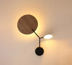 Applique murale, Ballon Wall 3, noir et chêne, gauche, LED, 3000K, 400lm, L52cm, H41cm - TUNTO