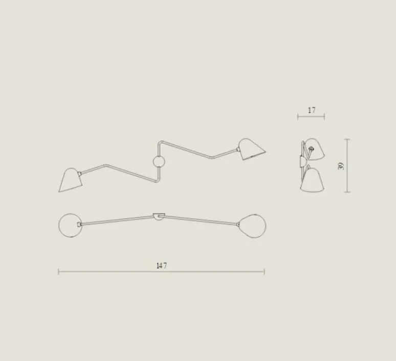 Applique*Tato Italia Applique murale, Beghina, , L147cm, H39cm - noir brillant, laiton