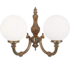 Applique*Mullan Lighting Applique murale, Ben, à deux bras, antique, globe opale, L33cm, H30cm - laiton