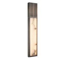 Applique*Entrelacs Applique murale, Braun, , IP44, LED, dim, 2700K, 700 lm, L9,4cm, H65cm - Albâtre veines marron, Bronze patiné