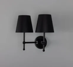 Applique*Mullan Lighting Applique murale, Bursa Double, , L34cm, H25cm - noir mat, abat-jour noir