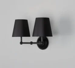 Applique*Mullan Lighting Applique murale, Busan Double, , L37cm, H24,5cm - noir mat, abat-jour noir