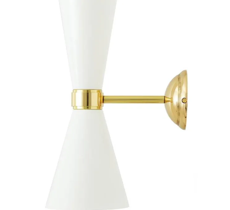 Applique murale, Cairo, blanc mat poudré, laiton poli, Ø14cm, H33cm - Mullan Lighting