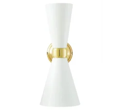 Applique murale, Cairo, blanc mat poudré, laiton poli, Ø14cm, H33cm - Mullan Lighting