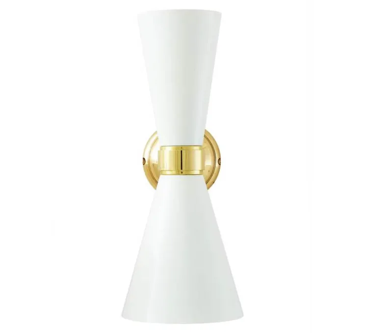 Applique murale, Cairo, blanc mat poudré, laiton poli, Ø14cm, H33cm - Mullan Lighting