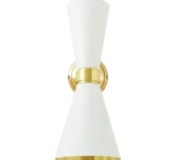 Applique murale, Cairo, blanc mat poudré, laiton poli, Ø14cm, H33cm - Mullan Lighting