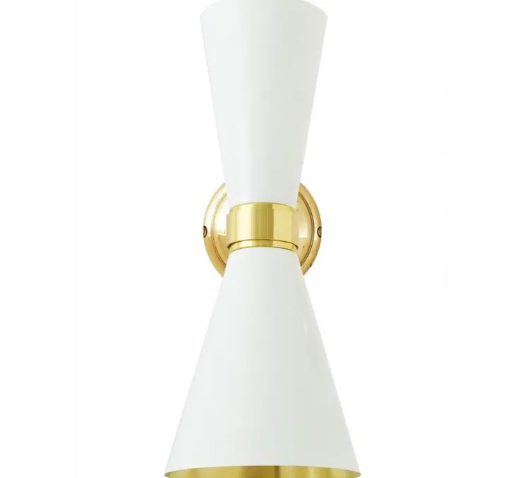 Applique murale, Cairo, blanc mat poudré, laiton poli, Ø14cm, H33cm - Mullan Lighting