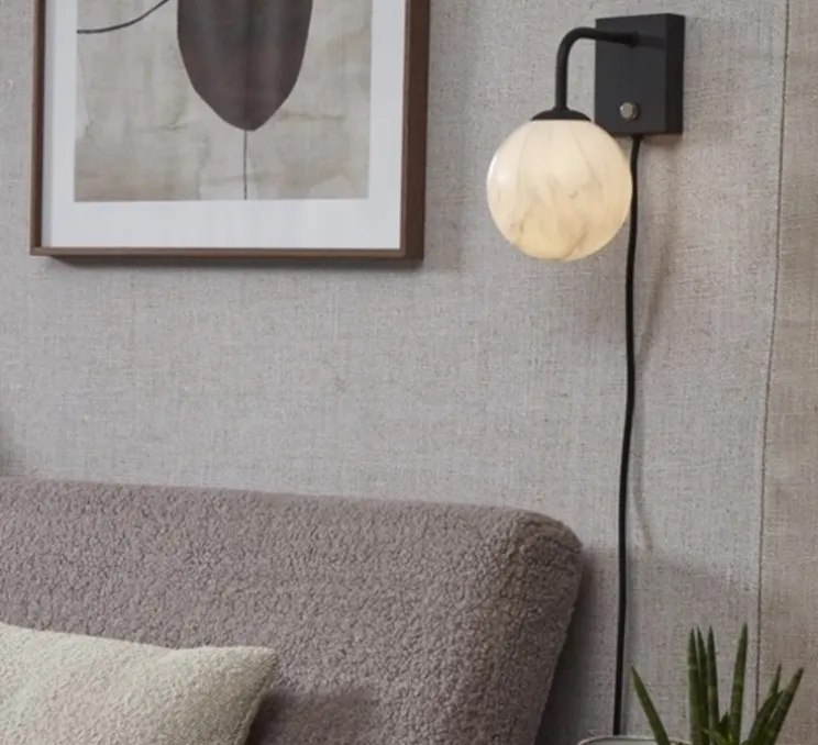 Applique murale, Carrara, Finition Marbre blanc, noir, Ø18cm, H20cm - It's about Romi