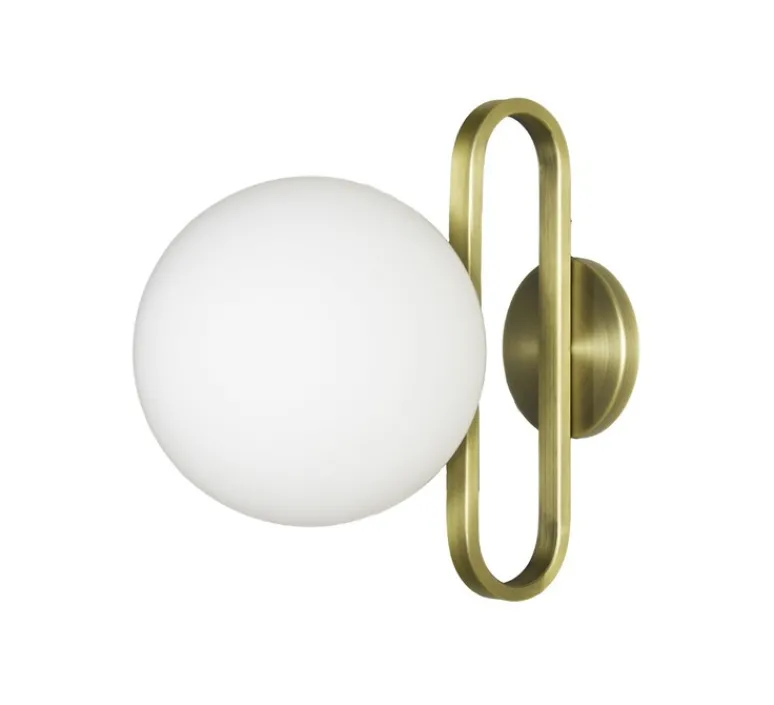 Applique*Eno Studio Applique murale, Cime, laiton, L20cm, H30cm - laiton, globe opalin