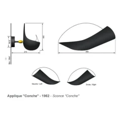 Applique*Serge Mouille Applique murale, Conche Gauche, , H20cm - noir