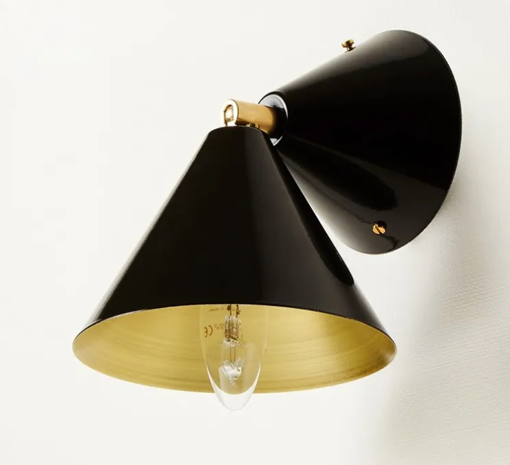 Applique murale, Cone, noir, intérieur laiton, Ø16cm, L20,5cm - Atelier Areti
