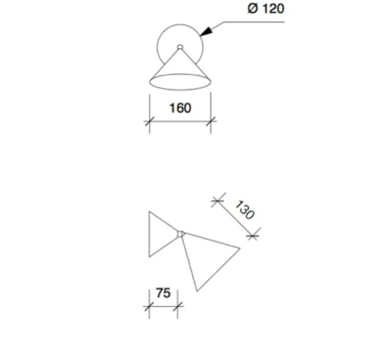Applique murale, Cone, noir, intérieur laiton, Ø16cm, L20,5cm - Atelier Areti
