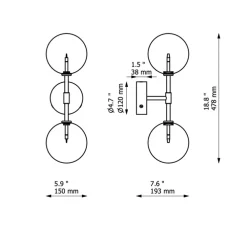 Applique murale, Dawn double, Laiton laqué bruni, L15cm, H47,8cm - Schwung