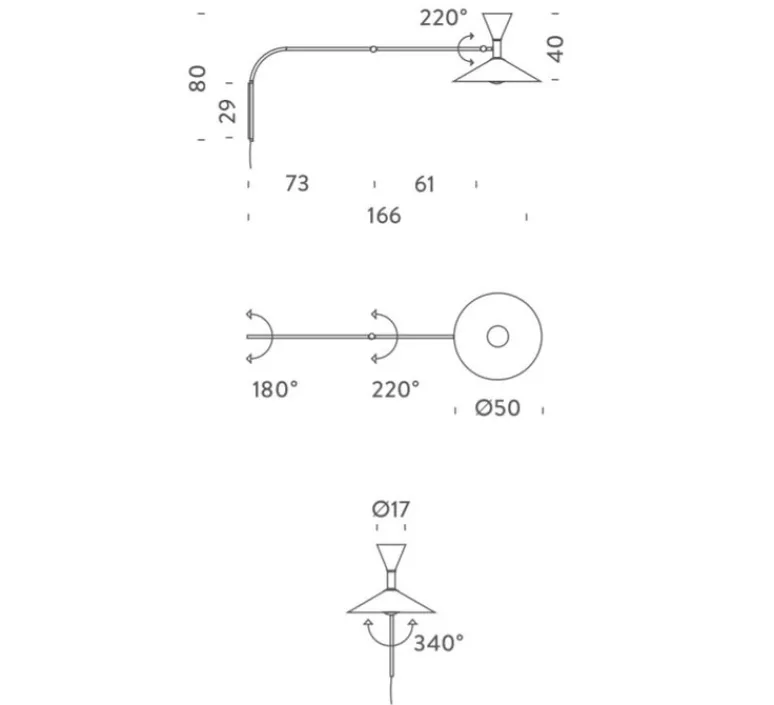 Applique*Nemo Lighting Applique murale, De Marseille, , L166cm, H80cm - noir