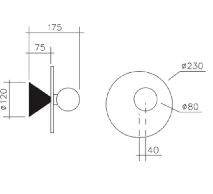 Applique murale, Disc and Sphere Asymmetrical, chrome, Ø23cm, P23cm - ATELIER ARETI
