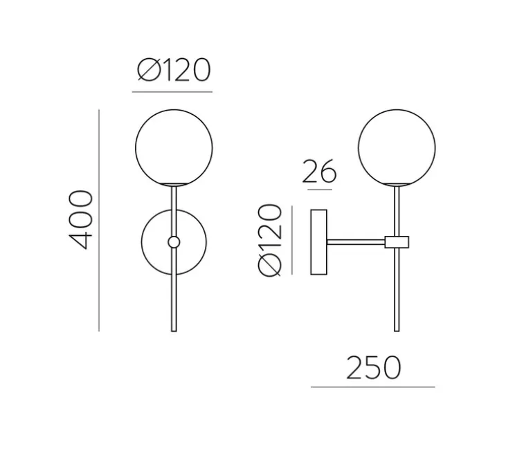 Applique murale, Doris, noir, IP44, L12cm, H40cm - ACB