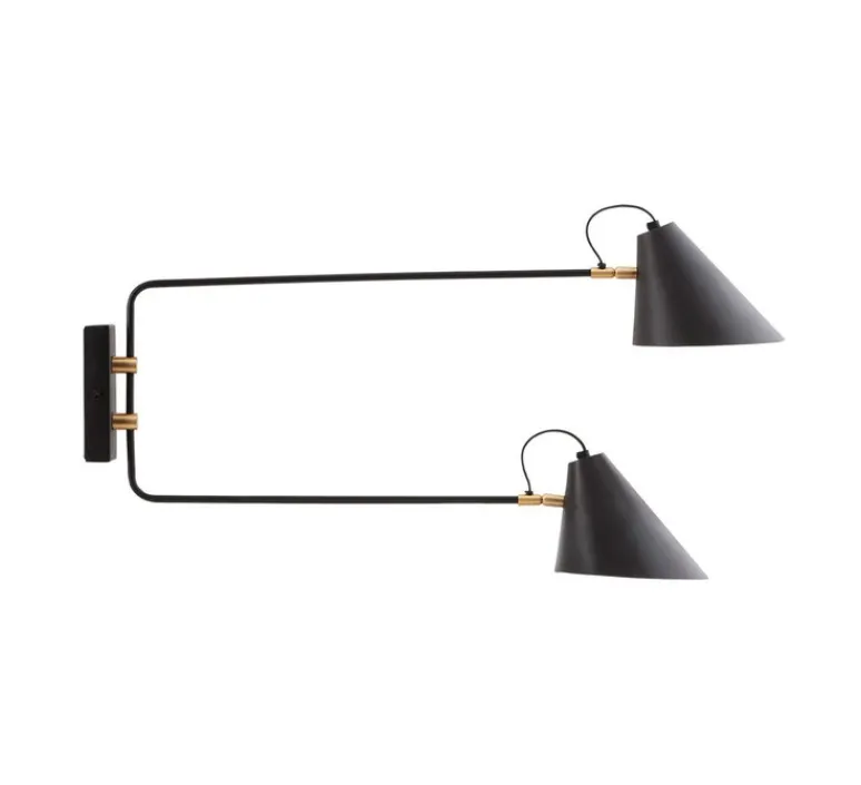 Applique*House Doctor Applique murale double, Club, noir et laiton, H42cm, L81cm - noir et blanc