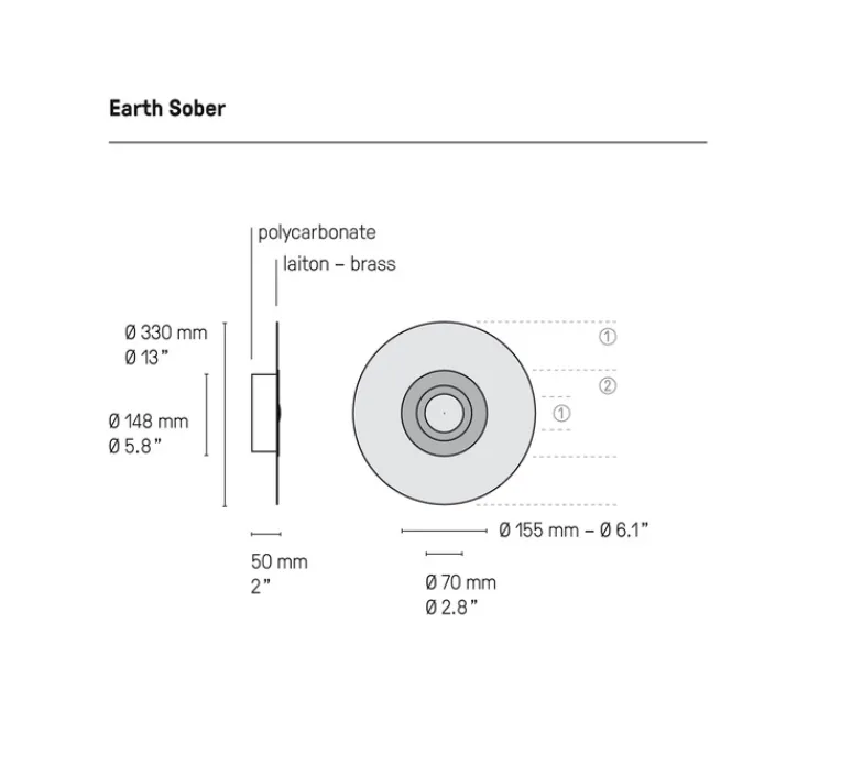 Applique*CVL Applique murale, Earth Sober 330, graphite satiné, nickel poli, LED, Ø33cm, Hcm - laiton