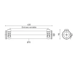Applique*Sammode Applique murale, Elgar Push, , IP67, LED, dim, 2700K, 275 lm, L70cm, H7cm - acier et cuivre