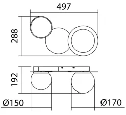 Applique*MDC Applique murale, Floc Duo Plus M, , IP44, L49,7cm, H28,8cm - laiton mat, noir mat