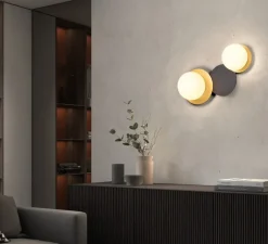 Applique*MDC Applique murale, Floc Duo Plus M, , IP44, L49,7cm, H28,8cm - laiton mat, noir mat