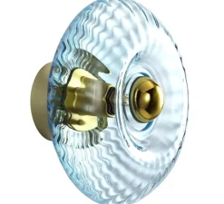 Applique*Elements lighting Applique murale, GRACE PETITE, avec collerette dorée, 2700K, 360lm, Ø20cm, H12,5cm - aigue-marine