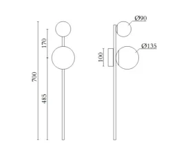 Applique*Atelier Areti Applique murale, Hyazinte 573, 2 globes, , Ø13,5cm, H90cm - laiton