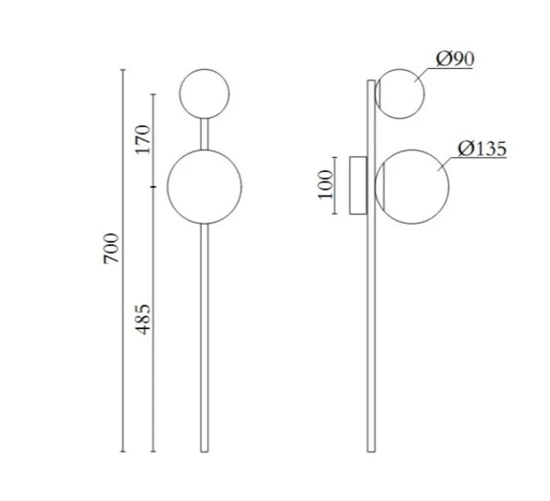 Applique*Atelier Areti Applique murale, Hyazinte 573, 2 globes, , Ø13,5cm, H90cm - laiton