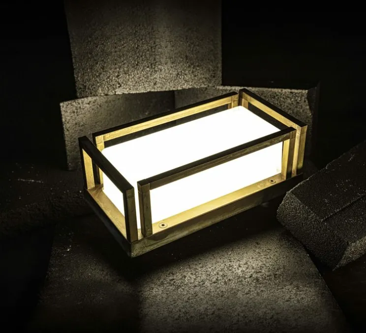 Applique murale, Ice Cubic rectangular, 3414, laiton vieilli, IP65, L13cm, H25,5cm - Moretti Luce