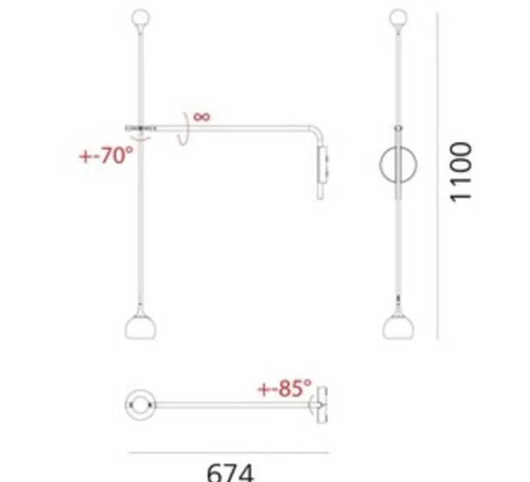 Applique*Artemide Applique murale, Ixa Arm Wall, , L15cm, H110cm - anthracite