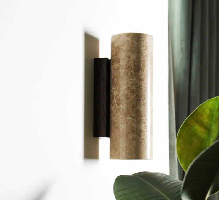 Applique murale, Kali Round, Marbre beige, Ø8cm, H25cm - BACCARIS