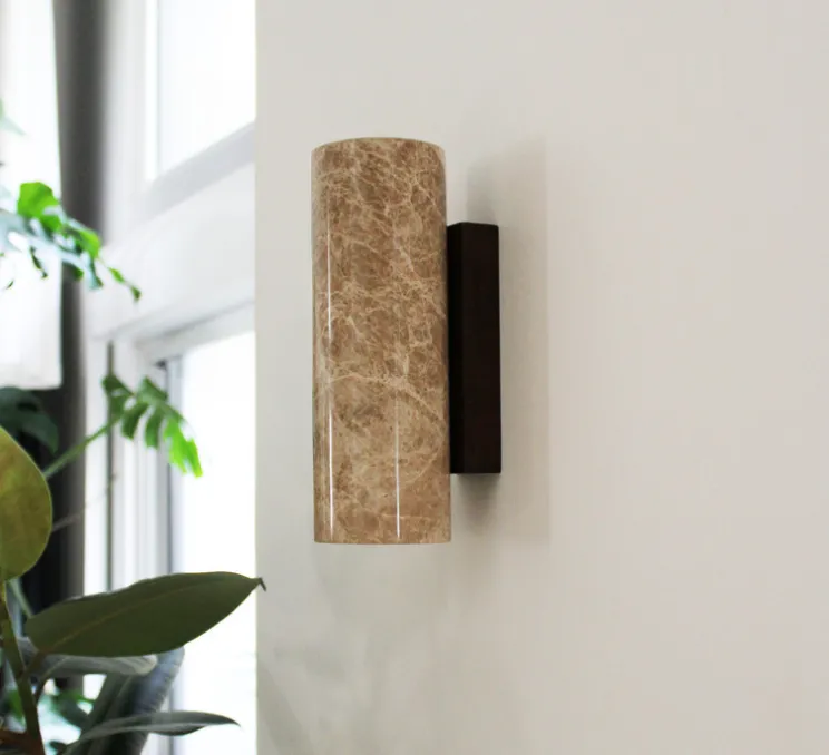 Applique murale, Kali Round, Marbre beige, Ø8cm, H25cm - BACCARIS