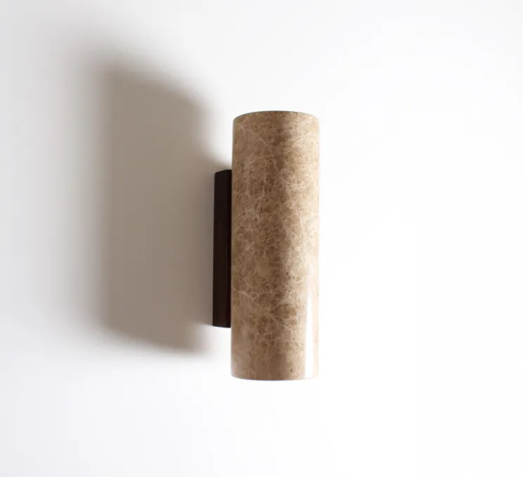 Applique murale, Kali Round, Marbre beige, Ø8cm, H25cm - BACCARIS