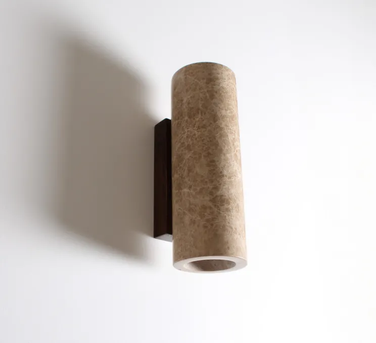 Applique murale, Kali Round, Marbre beige, Ø8cm, H25cm - BACCARIS