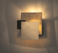 Applique*Ombre portée Applique murale, Karo, , LED, 2700k, 420 lm, L18,5cm, H21,7cm - laiton brossé, martelé et patiné noir