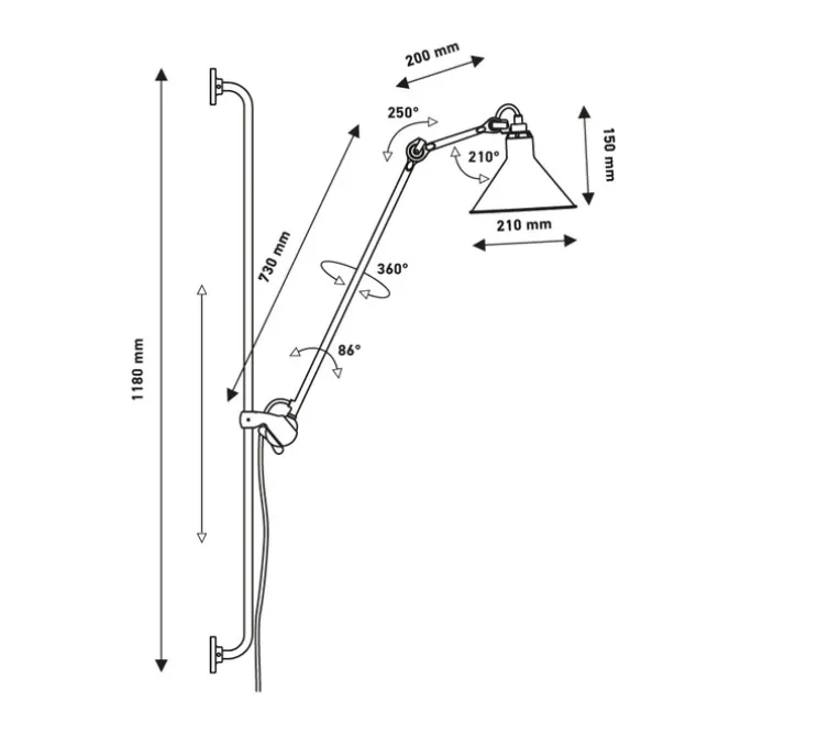 Applique murale, Lampe Gras 214, noir cuivre, H118cm - Dcw éditions