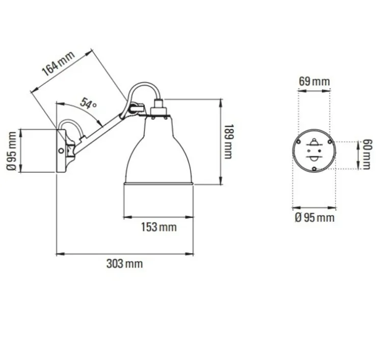 Applique murale, Lampe Gras N°104, Salle de bain CLI, blanc, IP44, L15,3cm, H18,9cm - DCW éditions Paris