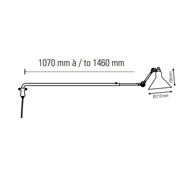 Applique murale, Lampe Gras N°213, noir, abat-jour conique chrome (intérieur blanc), P146cm, H15cm - DCW éditions Paris