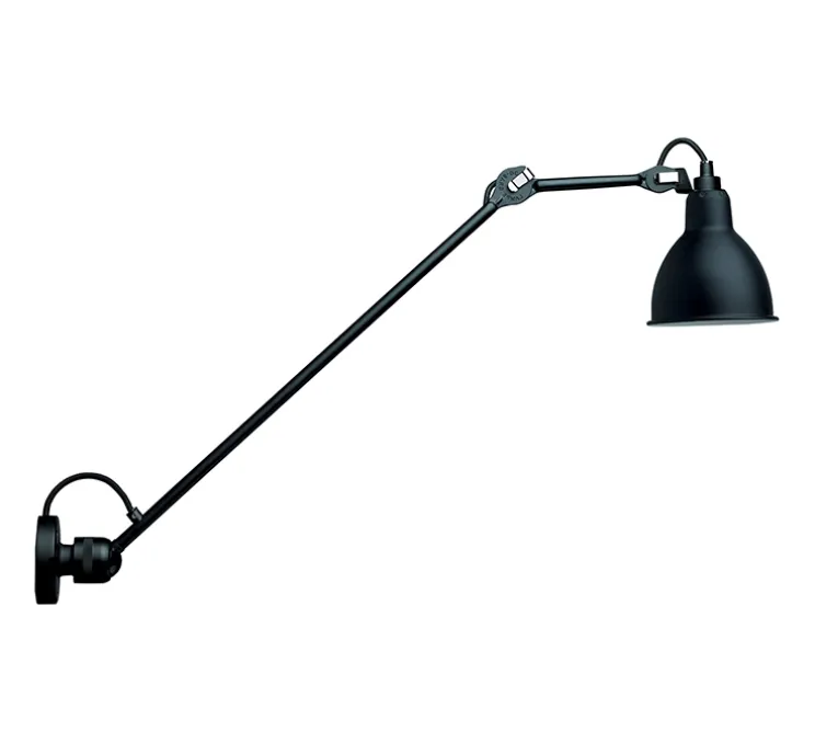 Applique murale, Lampe Gras 304 L60, corps noir, abat-jour rond noir (intérieur blanc), L60cm, H14cm - DCW éditions Paris