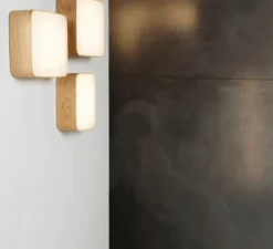 Plafonnier & Spot|Applique*Tunto Applique murale LED ou plafonnier, Cube, S, chêne, 440lm, 3000K, dimmable, L22cm, H16,5cm - blanc, chêne