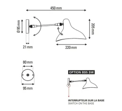 Applique*DCW éditions Paris Applique murale, Mantis BS5 SW,avec interrupteur, , L22cm, H20,5cm - noir