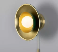 Applique*Mullan Lighting Applique murale, Marrakesh avec chaîne de traction, , Ø25cm, H25cm - laiton satiné, vert