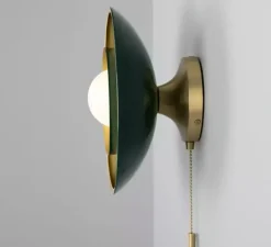 Applique*Mullan Lighting Applique murale, Marrakesh avec chaîne de traction, , Ø25cm, H25cm - laiton satiné, vert