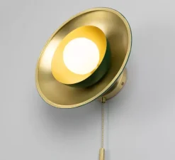 Applique*Mullan Lighting Applique murale, Marrakesh avec chaîne de traction, , Ø25cm, H25cm - laiton satiné, vert