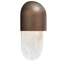 Applique*Entrelacs Applique murale, Martel 300, , IP44, LED, dim, 2700K, 700 lm, L15cm, H30cm - Albâtre veines blanches, Bronze marron foncé patiné