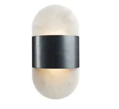 Applique murale, Martel 300, Albâtre veines blanches, Bronze gris foncé patiné, IP44, LED, 2700K, 750 lm, L14cm, H30cm - Entrelacs