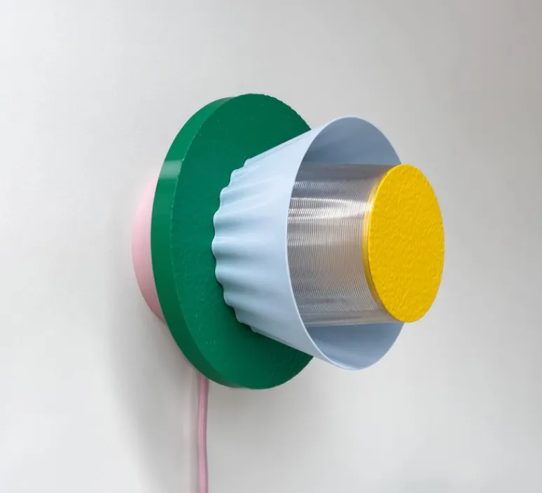 Applique*Warren & Laetitia Applique murale, Mina S avec câble rose, bleu, vert, jaune, Ø17cm, H17cm - câble rose, bleu ciel, vert, jaune