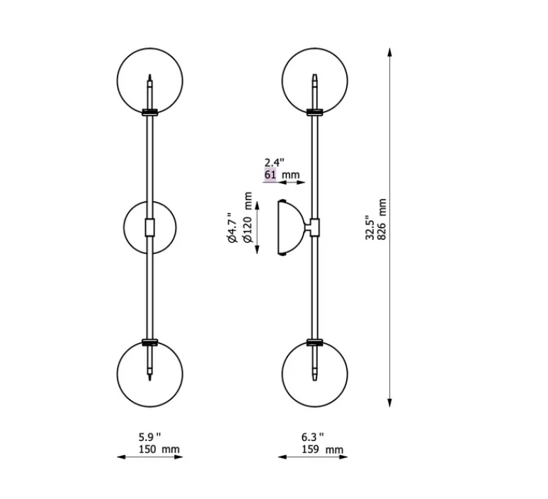 Applique*Schwung Applique murale, Miron , , L15cm, H75cm - laiton brossé