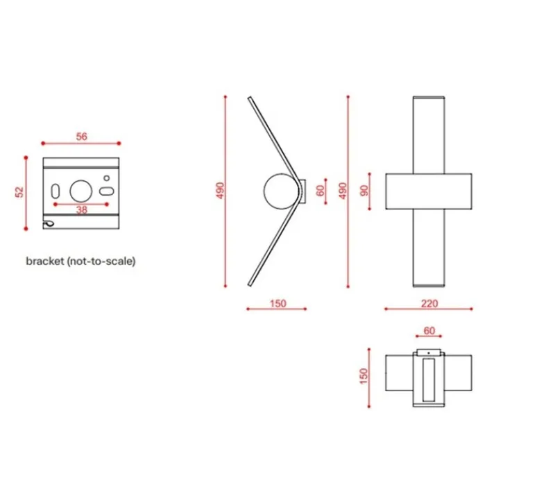 Applique*Tooy Applique murale, Nastro 563.43, , IP40, LED, dim, 2700K, 2300 lm, Ø22cm, H49cm - noir texturé, laiton brossé