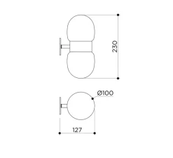 Applique*Contain Applique murale, Nuvol double, nickel brossé, verre opalin mat, L10cm, H23cm - laiton, verre opalin